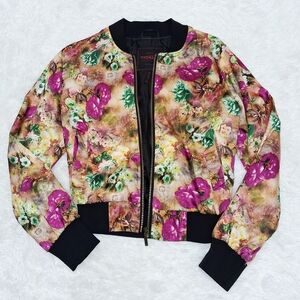 Yoki Women's Floral Bomber Jacket - Multicolor Violet Green Yellow Black